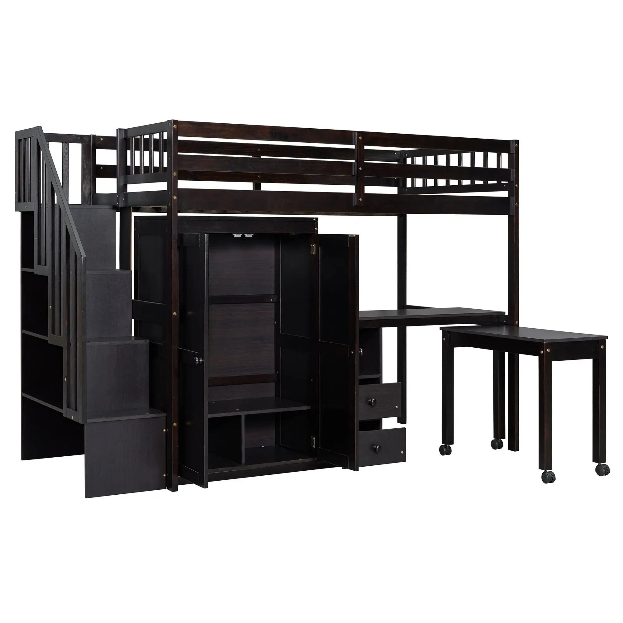Loft Bed With Stairs, Bookshelf, Drawers, Desk & Wardrobe, Space Saving Multifunctional Furniture by HouseOfZazla