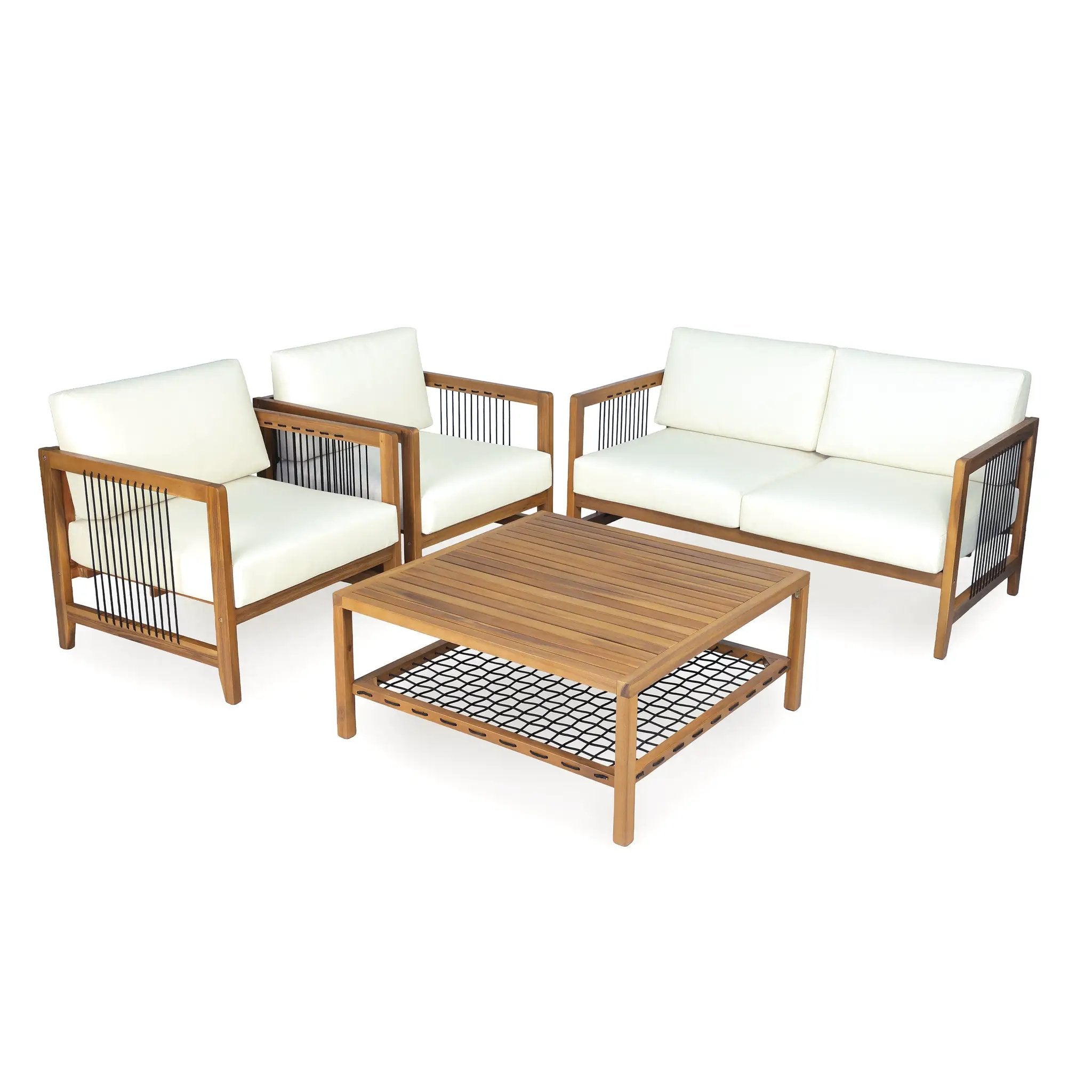 4-Piece Acacia Wood Outdoor Patio Sofa Set by HouseOfZazla