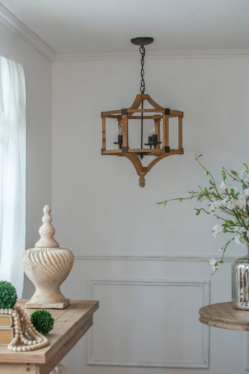 3 Light Wood Drum Chandelier, photo 7 of 12
