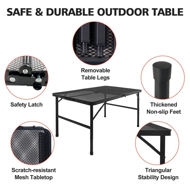 3FT Camping Table with Mesh Desktop, Lightweight & Portable Small Folding Grill Table by HouseOfZazla