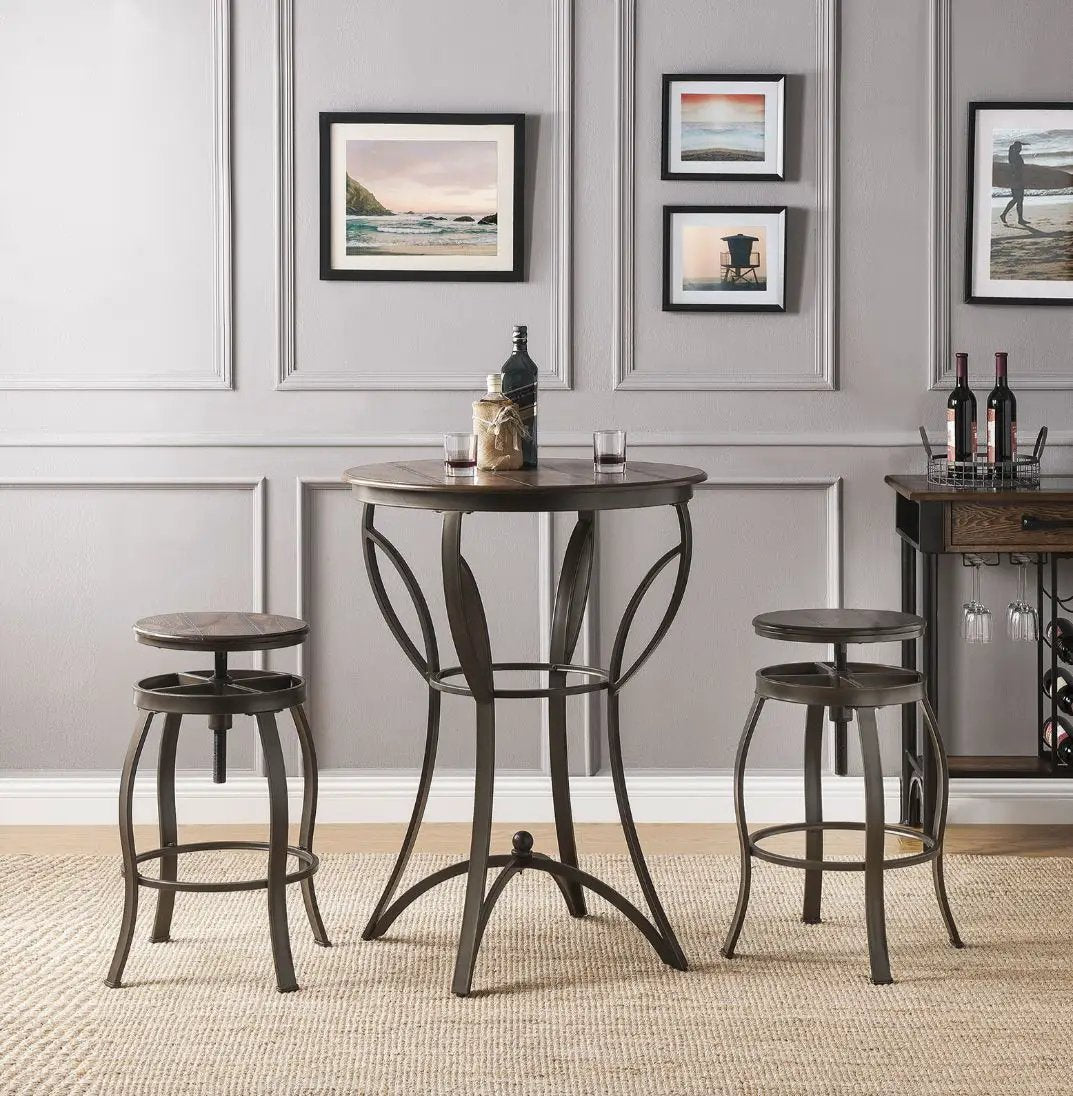 Gavino - 3 Piece Bar Table Set - Walnut & Sandy Black by Unique Piece Furniture