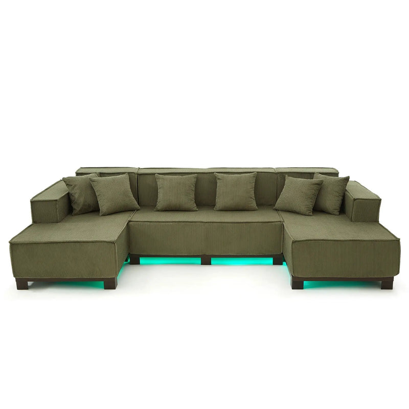 U-Shaped Sectional Sofa With RGB LED Light Strip And 6 Pillows by HouseOfZazla