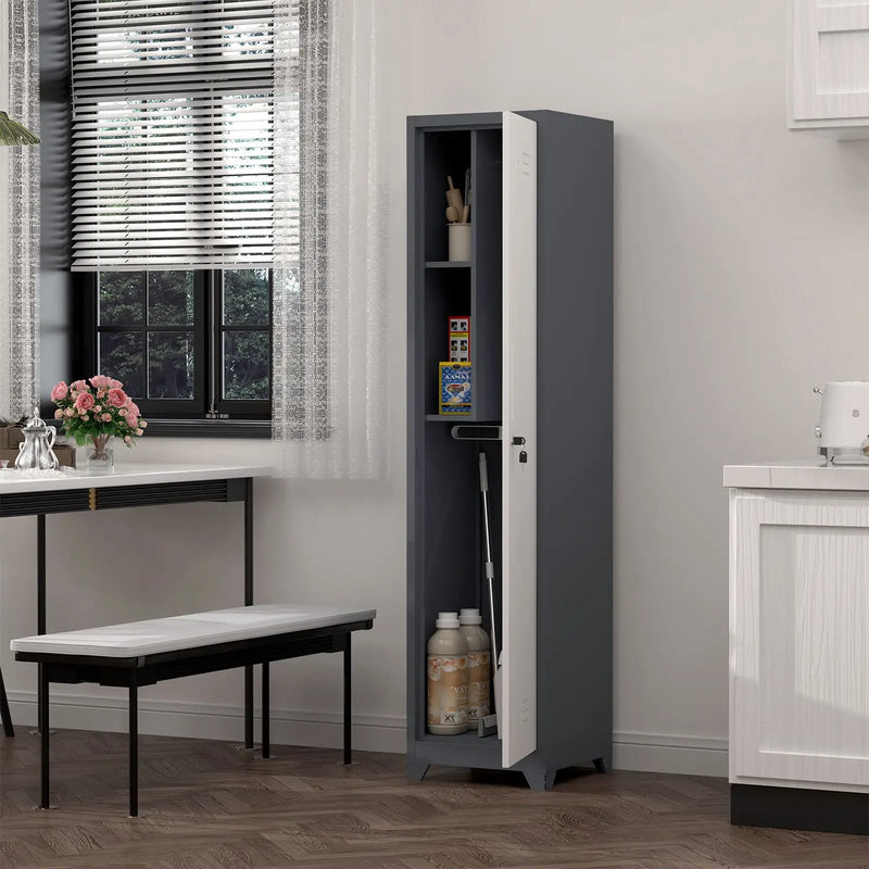 Broom Storage Cabinet Narrow Slim With Hooks And Shelves, Heavy-Duty by HouseOfZazla