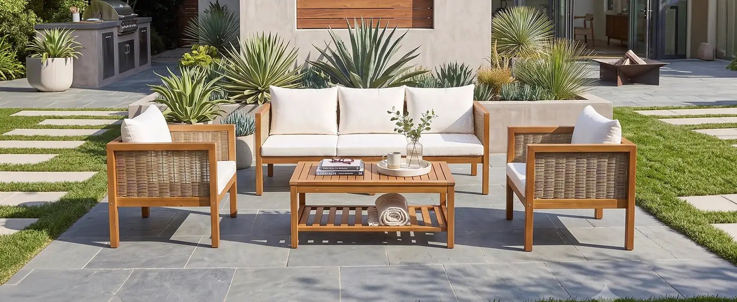 4 Pieces Patio Sofa Set - Outdoor Seating Group for 5 by HouseOfZazla