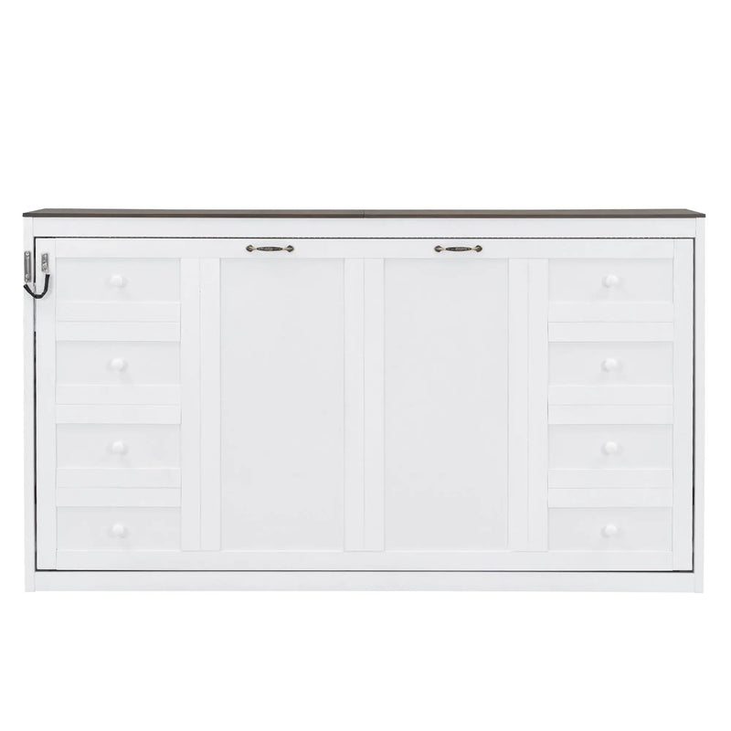 Murphy Bed With LED Light, Foldable Wall Bed Cabinet