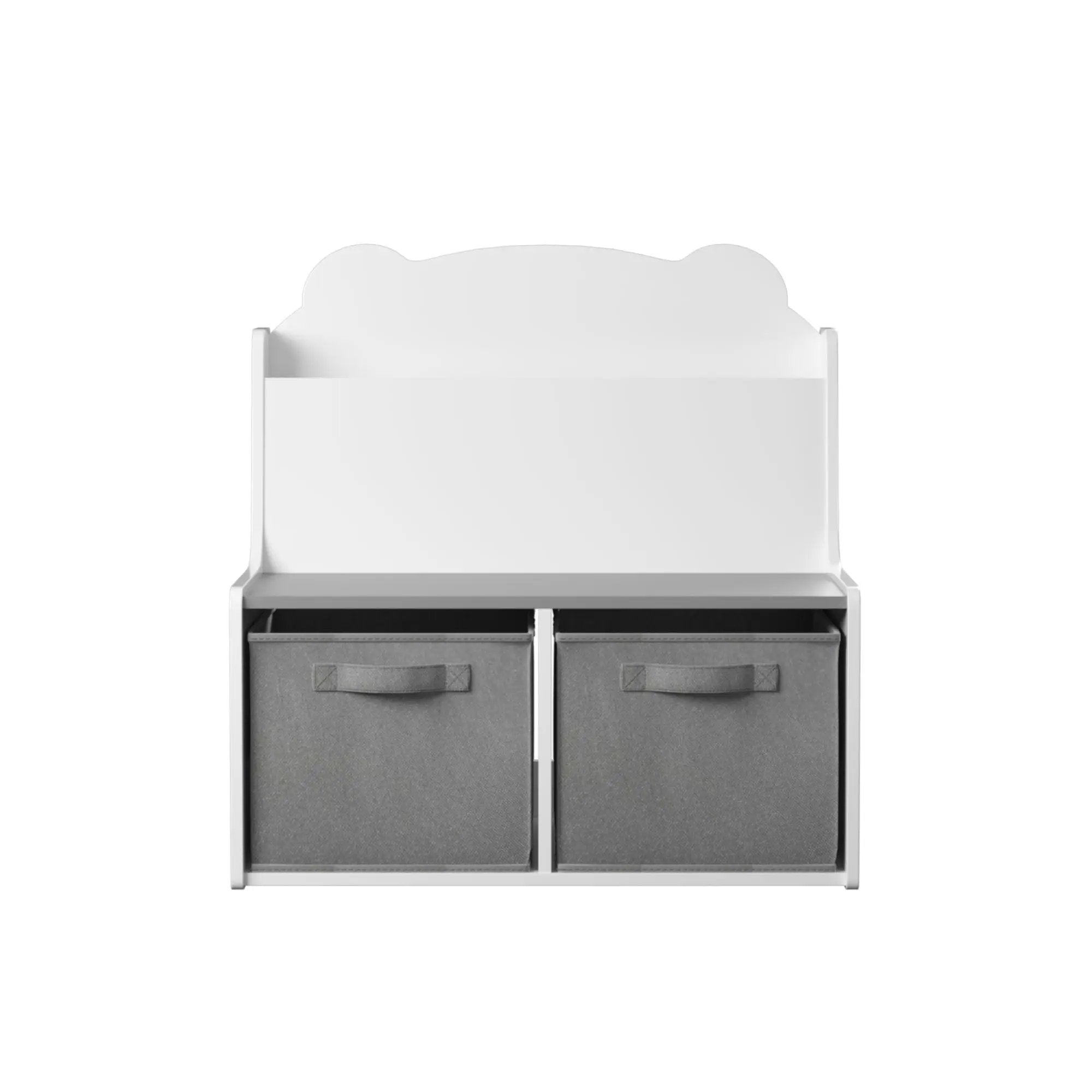 Bookshelf With Storage Bins, Bookcase With Book Display Shelf And 2 Bins, Cute Bear Shaped Backboard, Toy Organizer - White by HouseOfZazla