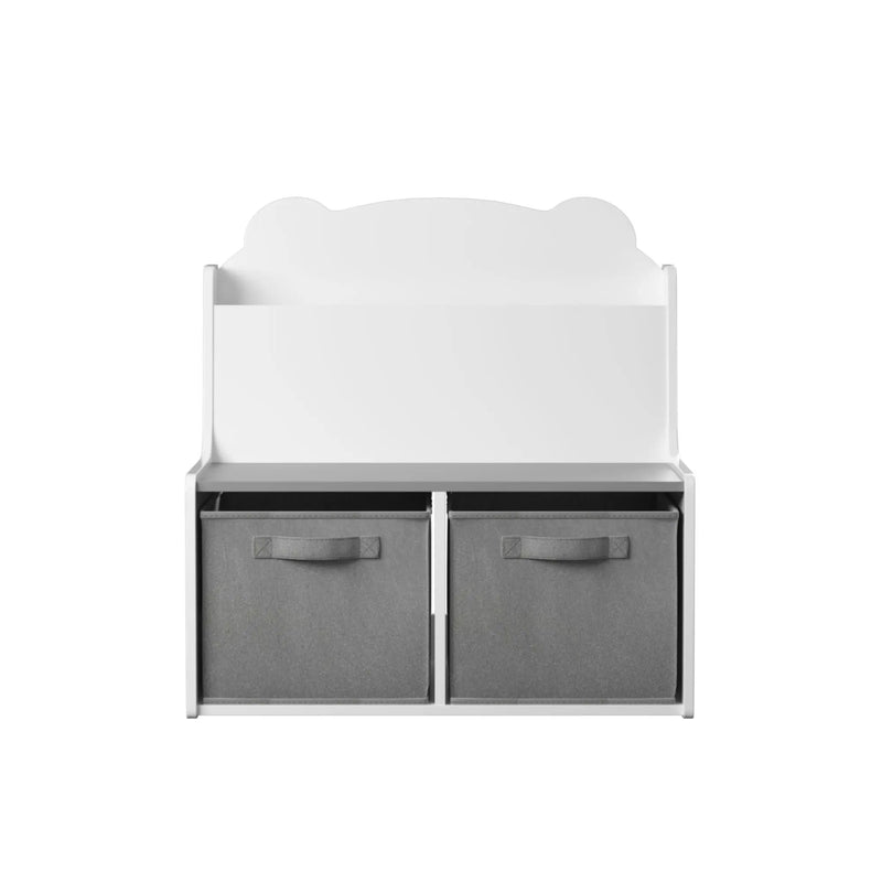Bookshelf With Storage Bins, Bookcase With Book Display Shelf And 2 Bins, Cute Bear Shaped Backboard, Toy Organizer - White by HouseOfZazla