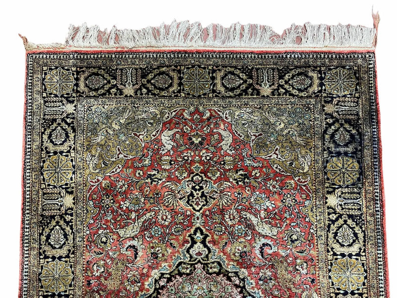 Persian Qum Silk Rug 3.8 x 5.6, Silk on Silk, Animal Pictorials, Fine 330 KPSI by Jewel Rugs