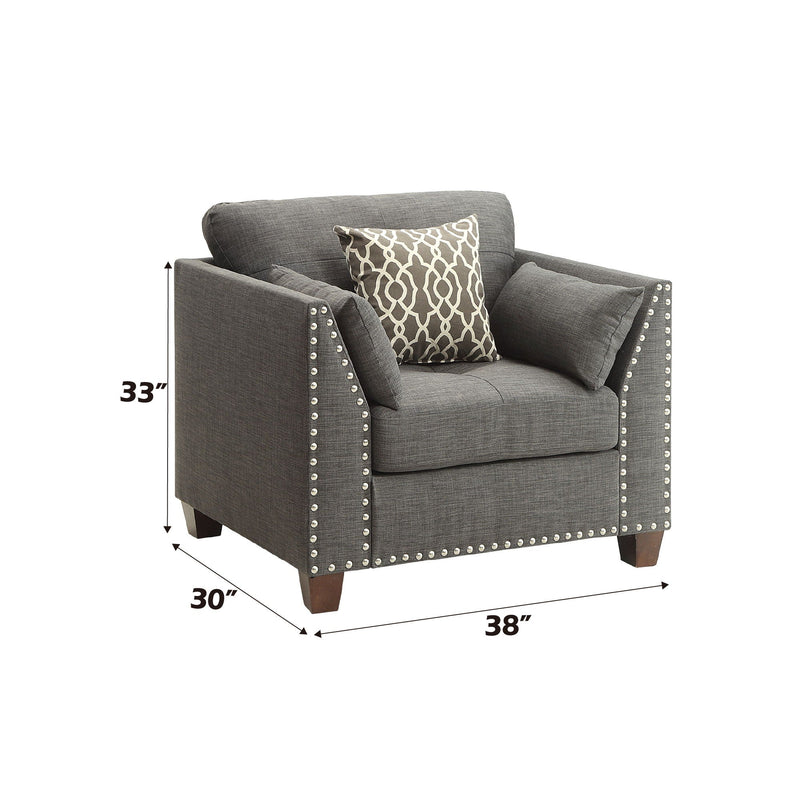 Light Charcoal Arm Chair with 3 Pillows and Nailhead Trim, photo 7 of 7