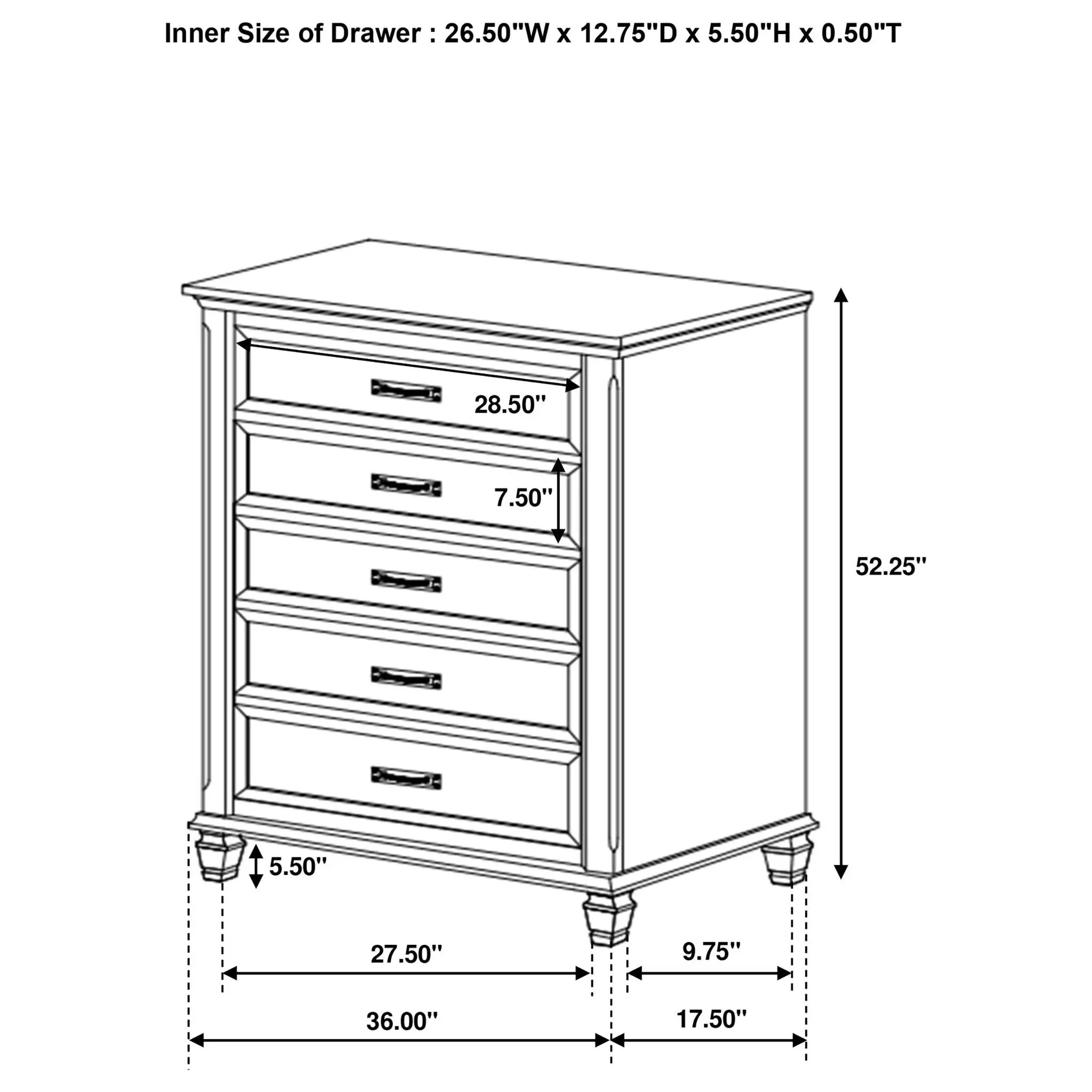 Franco 5-drawer Bedroom Chest Distressed White by Unique Piece Furniture