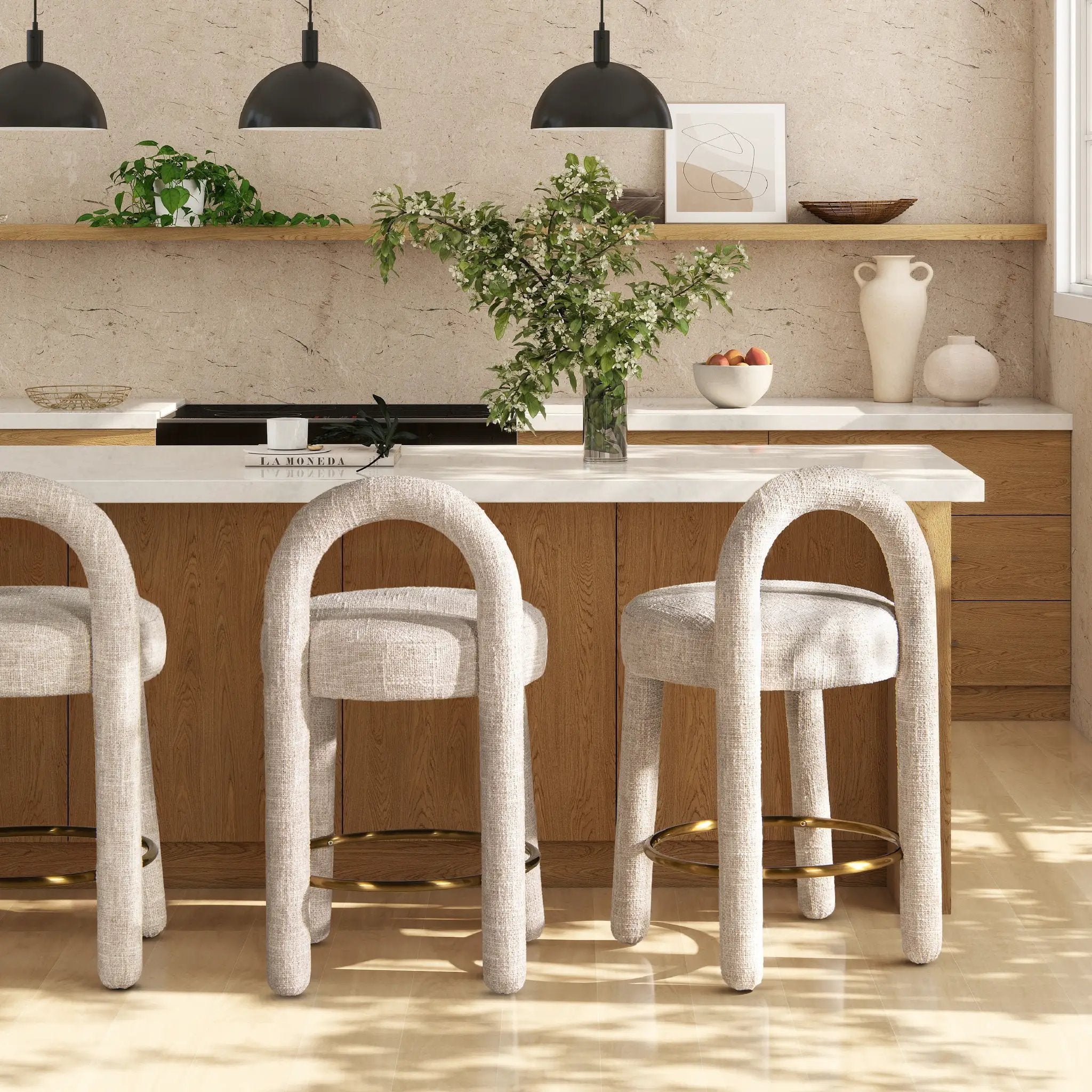 Penny 26.5" Round Arched Upholstered Counter Stool, Set of 2 by HouseOfZazla
