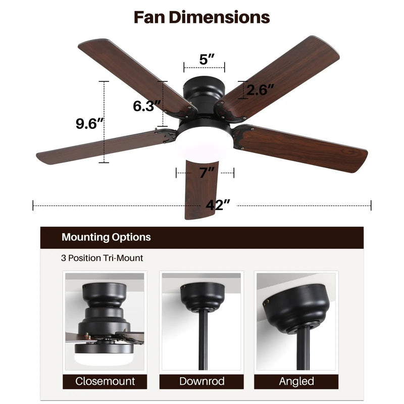 Modern Ceiling Fan With 3 Color Dimmable Light 5 Blades Remote Control Reversible Dc Motor For Bedroom - Black by Unique Piece Furniture