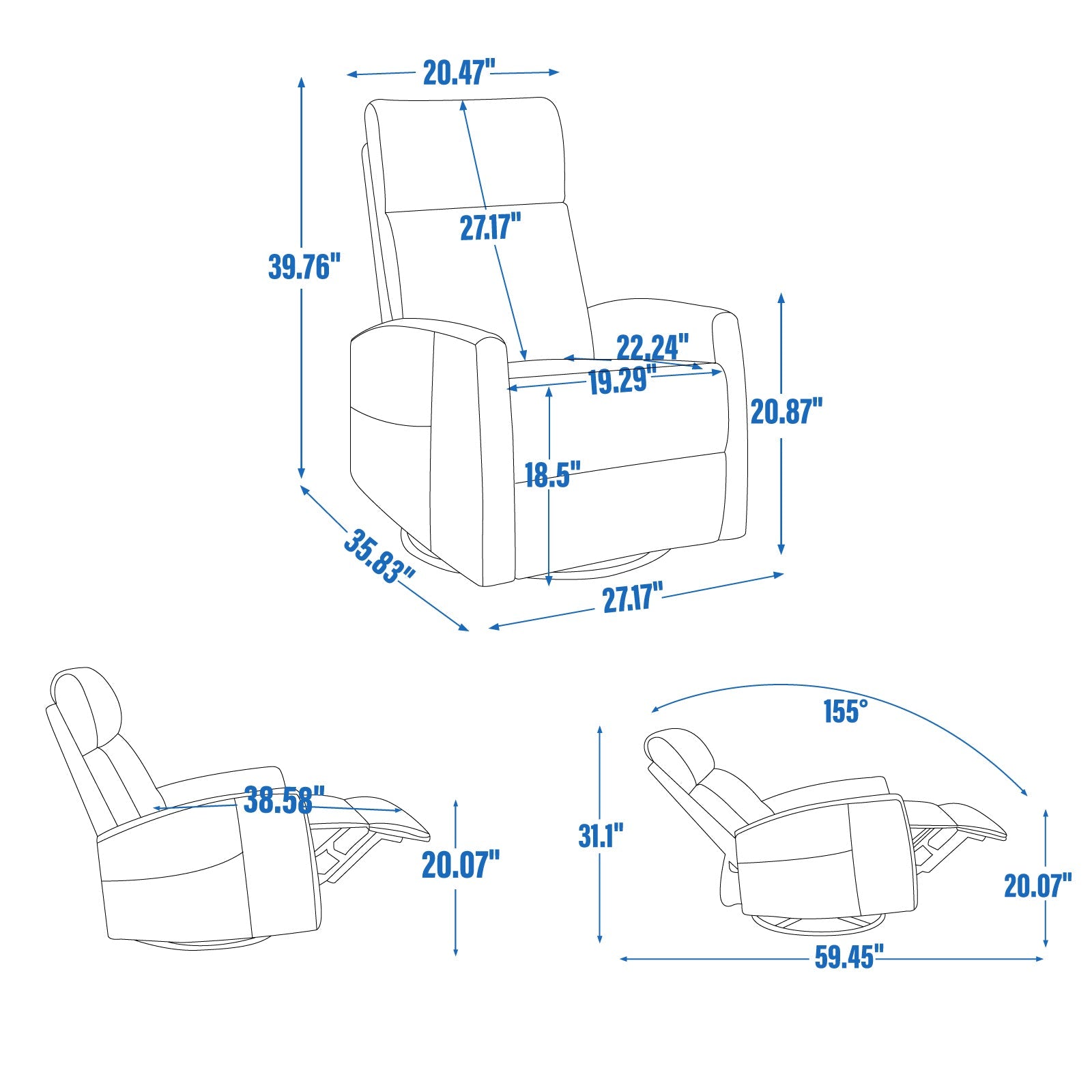 Heat Massage Manual Recliner Chair with Rocker and Swivel in Fabric by HouseOfZazla