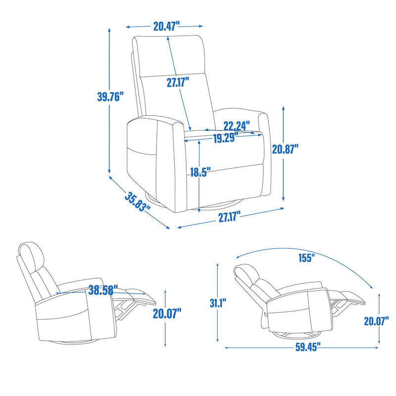 Heat Massage Manual Recliner Chair with Rocker and Swivel in Fabric by HouseOfZazla