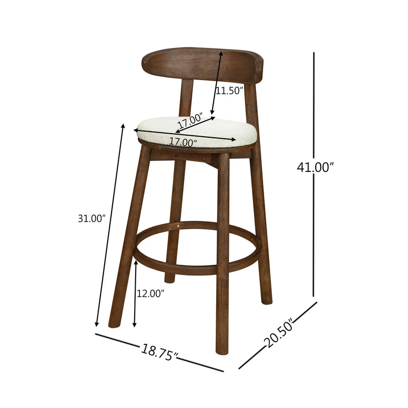 Round Cushion Bar Stools (Walnut + Beige) by HouseOfZazla
