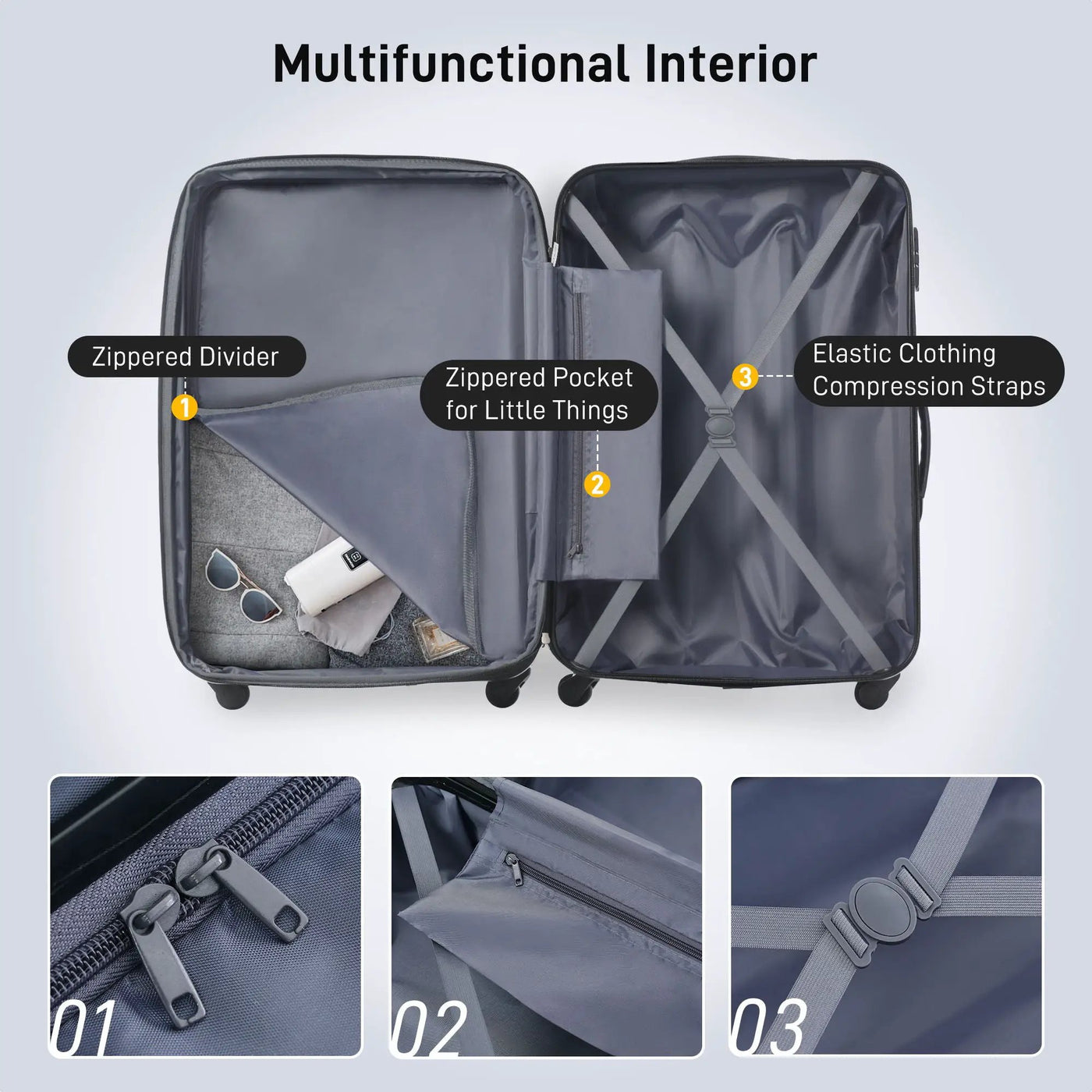 Hardshell Luggage Sets 4 Pieces + Bag Spinner Suitcase With Tsa Lock Lightweight - 16" / 20" / 24" / 28" Luggages by HouseOfZazla