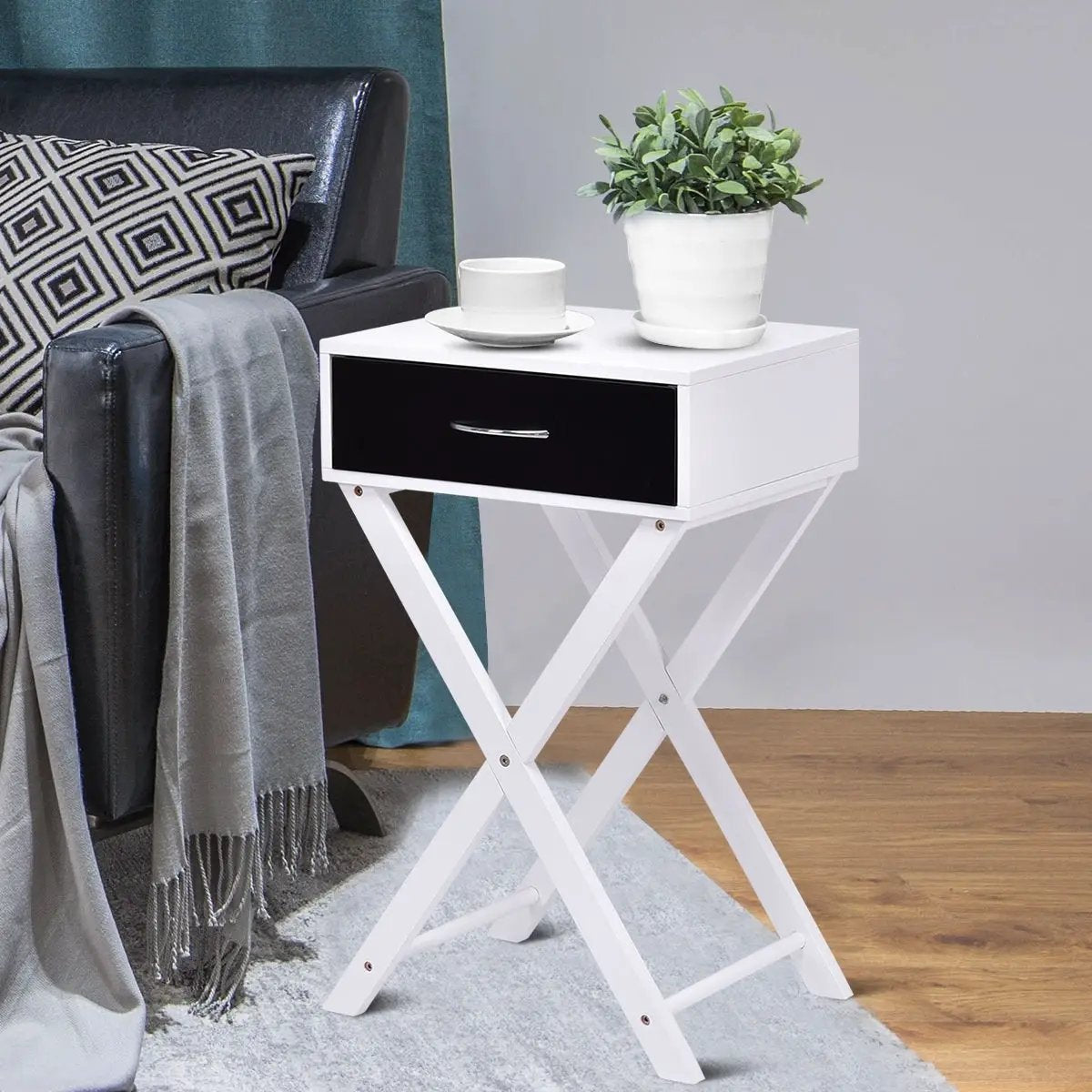 Modern X-Shape Accent Side End Table-Black by DirectDeals