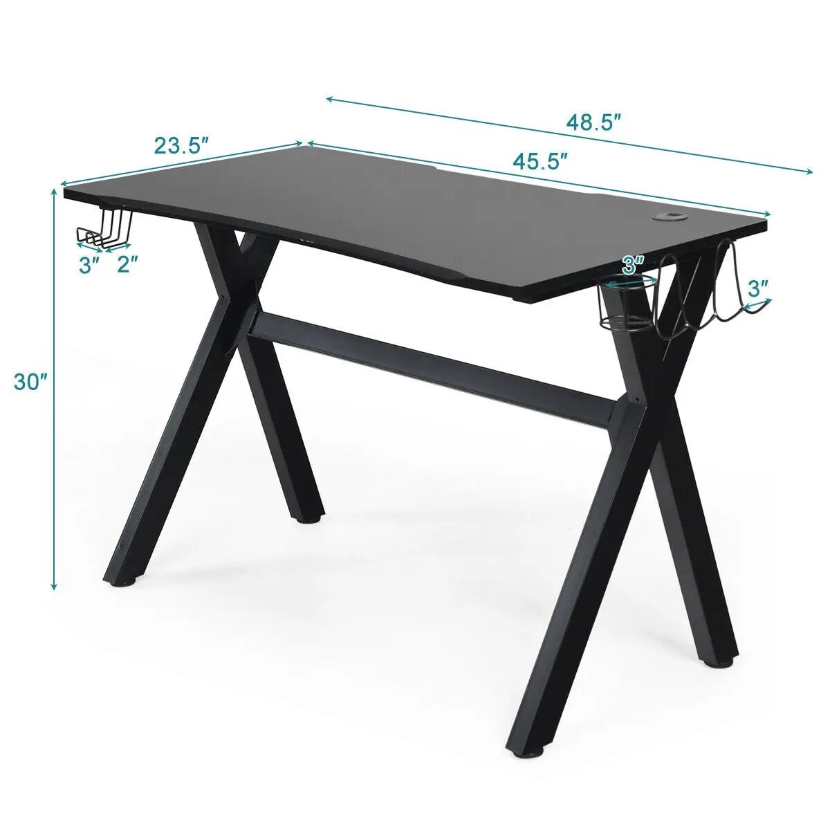 Ergonomic Gaming Desk with Mousepad and Cup Headphone Holder by DirectDeals