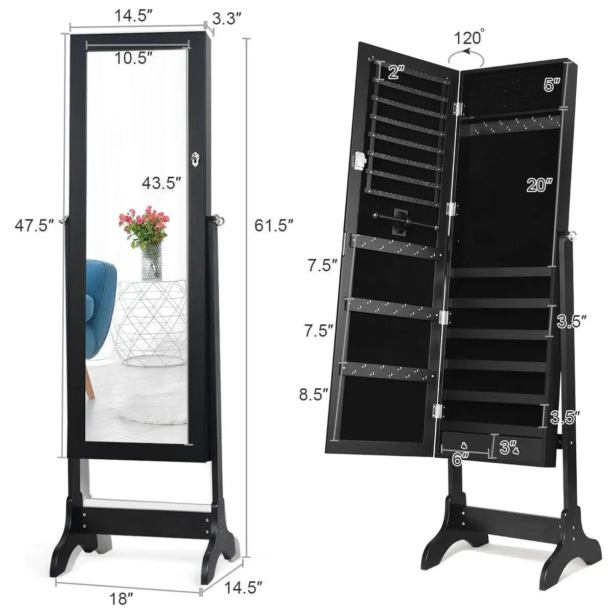Lockable Mirrored Jewelry Cabinet Armoire Storage Organizer Box by DirectDeals