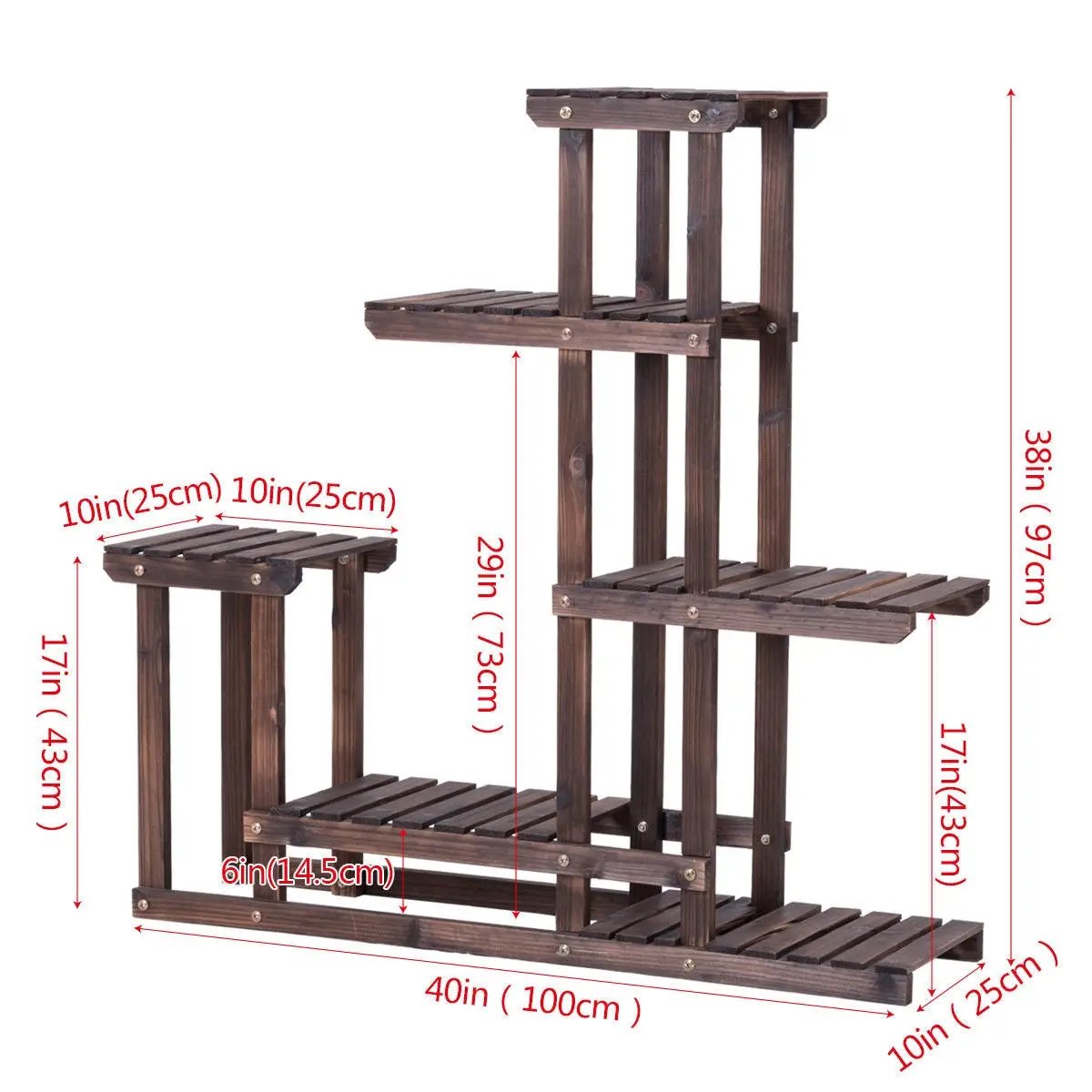 6-Tier Garden Wooden Plant Flower Stand Shelf for Multiple Plants Indoor or Outdoor by DirectDeals