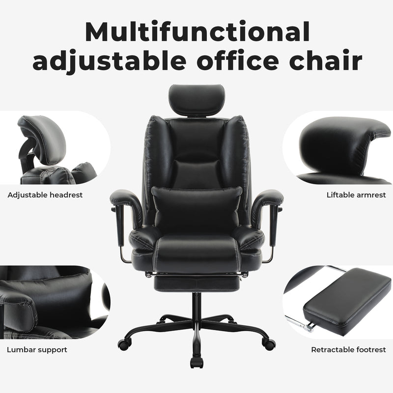 Ergonomic Office Chair with Lumbar Support and Liftable Headrest - Black PU Leather, photo 2 of 10