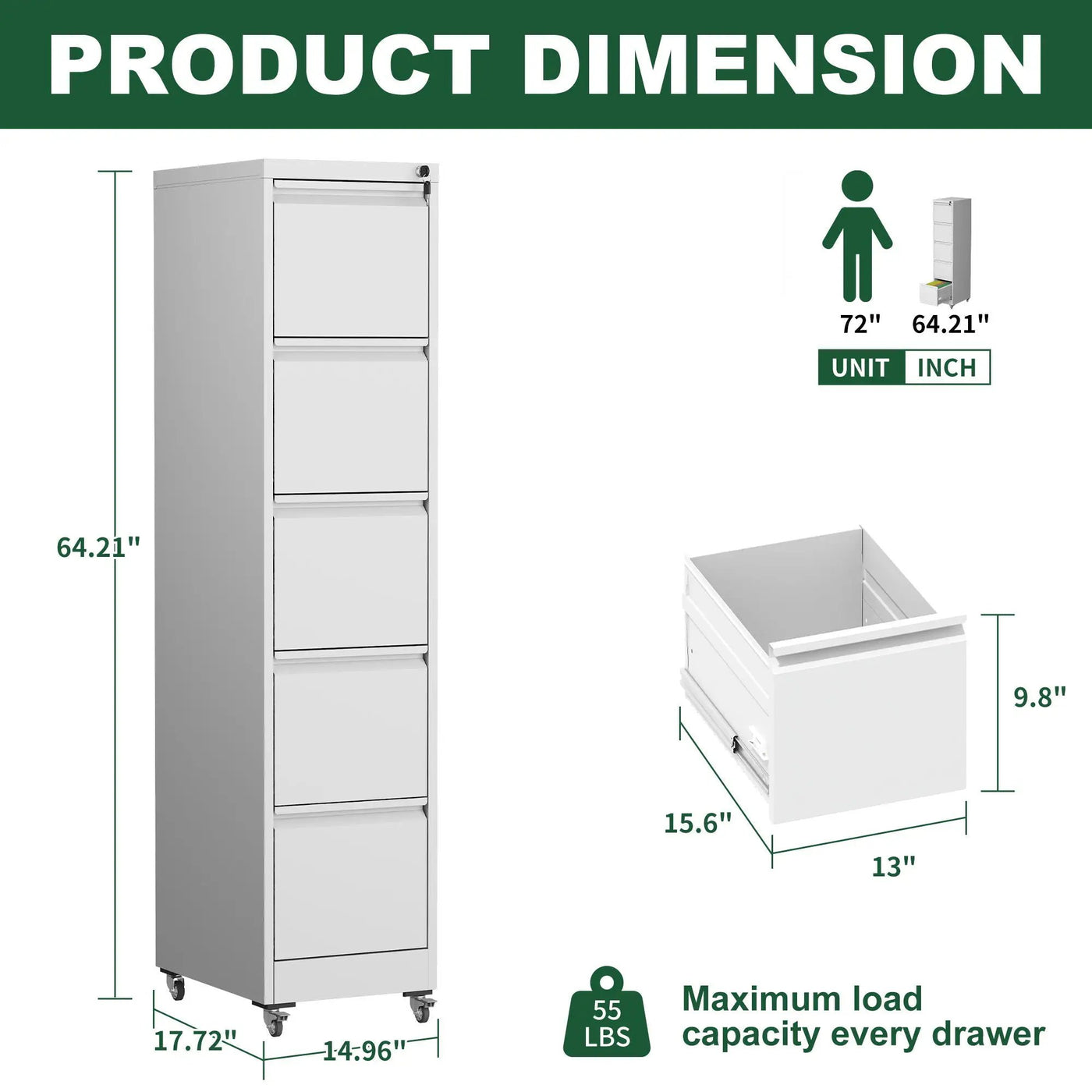 Drawer Metal Locking Vertical File Cabinet With Wheels Heavy Duty Lockable Storage by HouseOfZazla