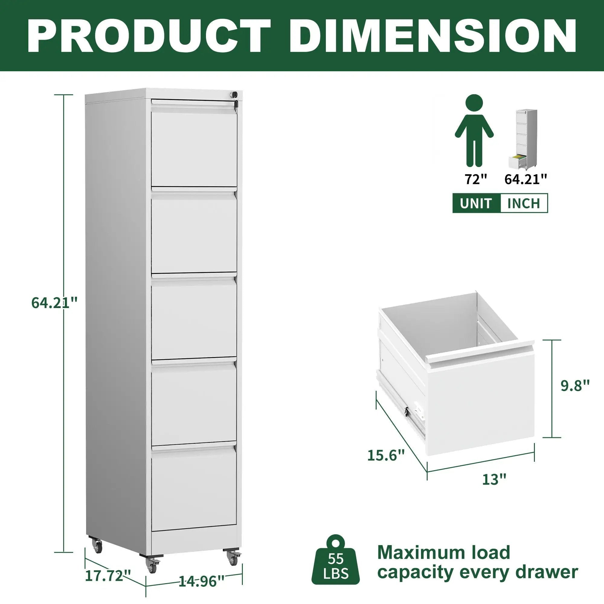 Drawer Metal Locking Vertical File Cabinet With Wheels Heavy Duty Lockable Storage by HouseOfZazla
