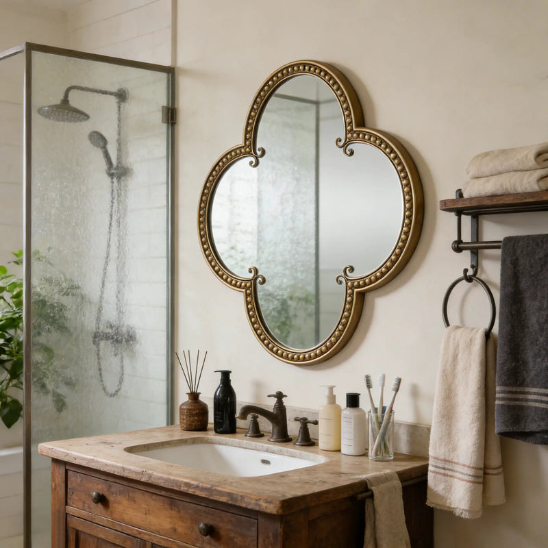Quatrefoil Mirror with Large Beaded Metal Frame by HouseOfZazla