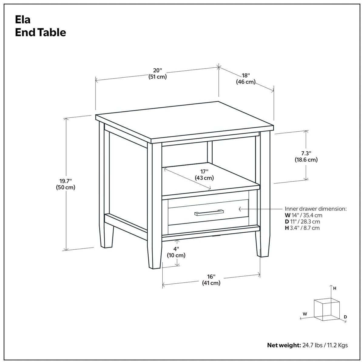 Solid Wood End Table with Drawer and Shelf - Brown, photo 5 of 5