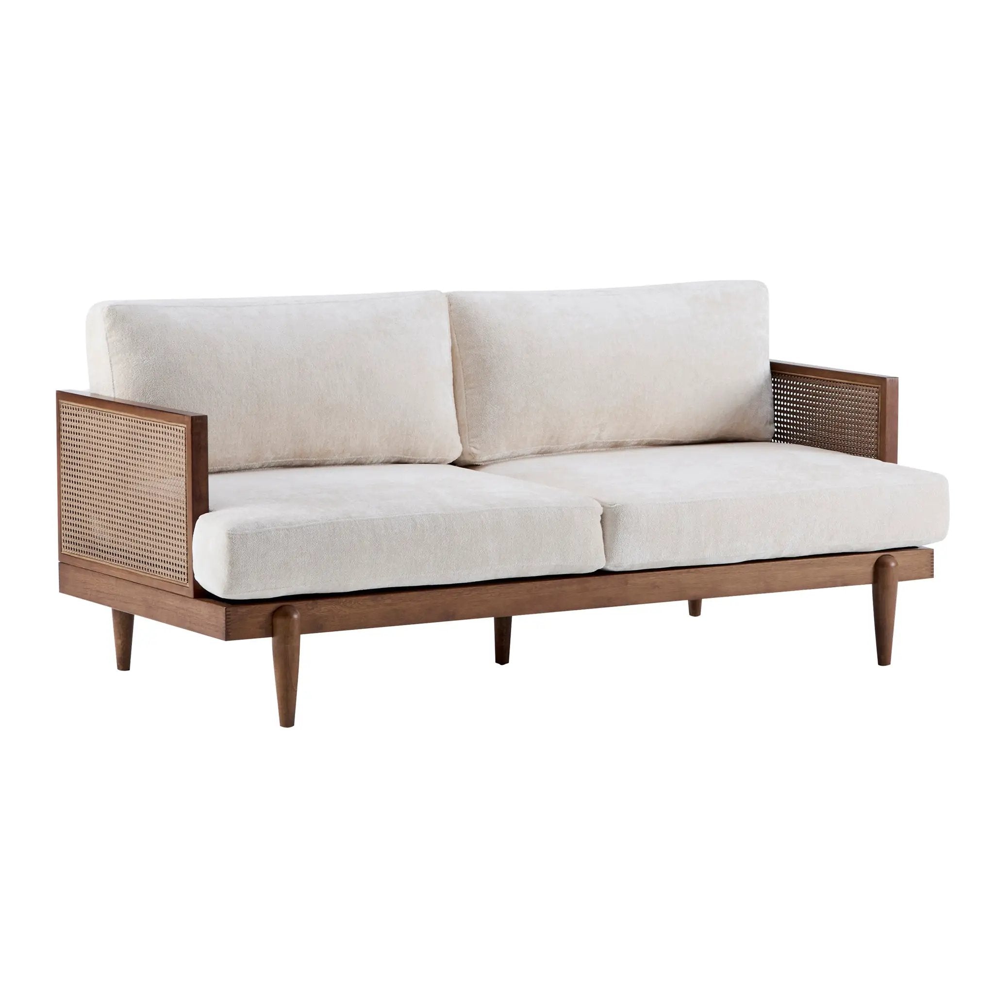 EMIR 72" Square Arm 3-Seater Boucle Sofa with Cane Rattan and Wooden Frame by HouseOfZazla