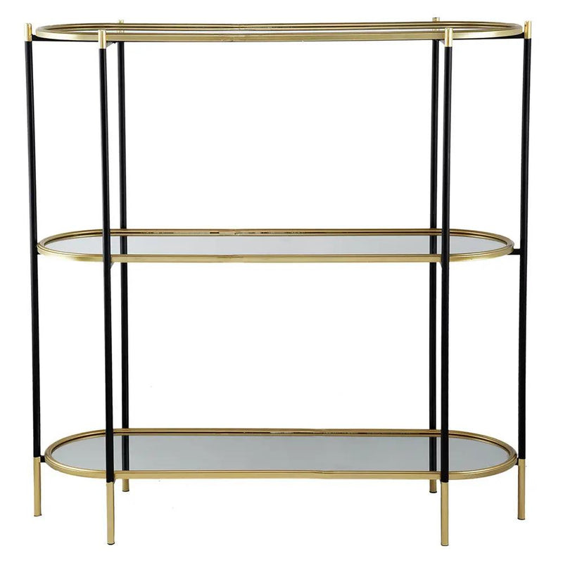 3 Tier Metal Console Table, Mirrored Shelf - Golden Black by Unique Piece Furniture