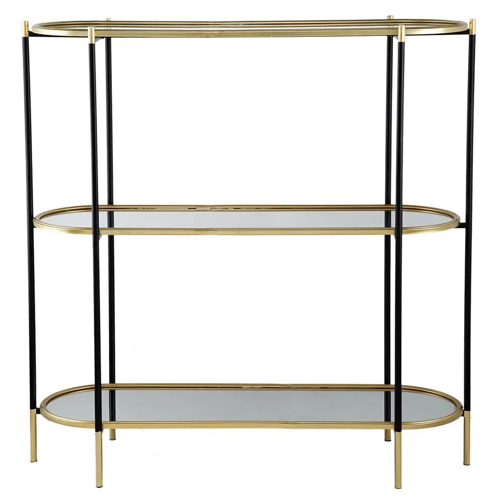 3 Tier Metal Console Table, Mirrored Shelf - Golden Black by HouseOfZazla