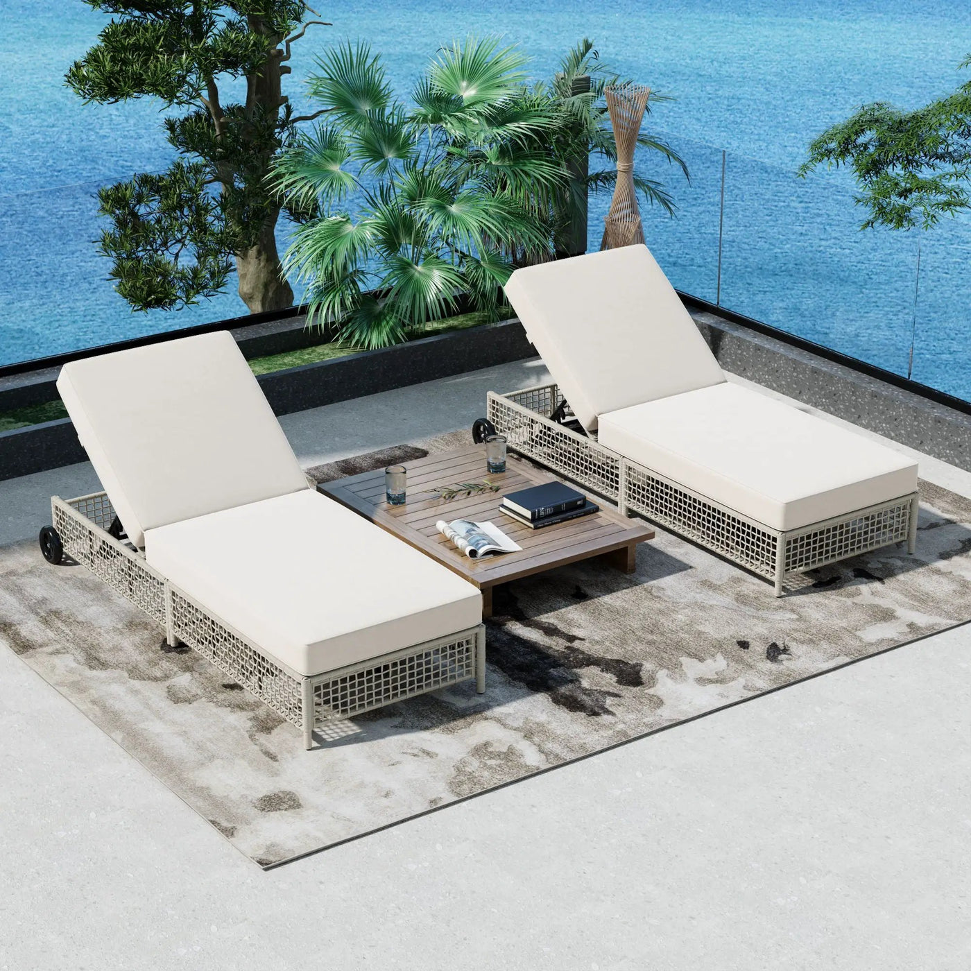 Outdoor Lounge Chair With 5 Position Backrest With Cushion And Wheels by HouseOfZazla