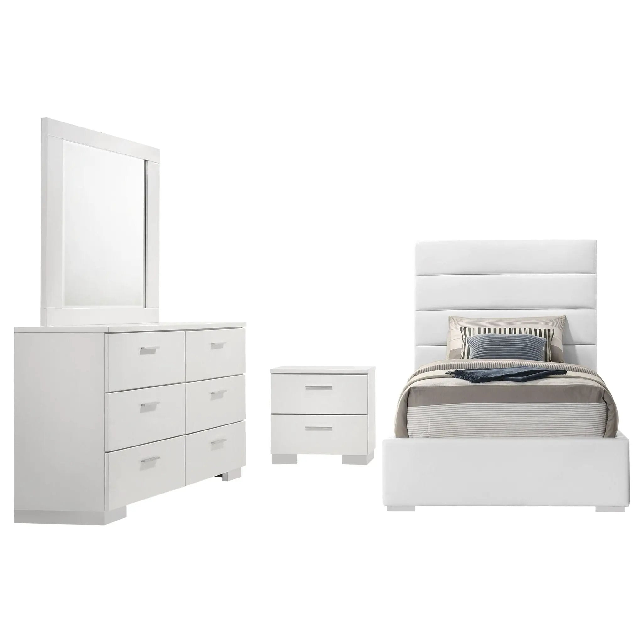 Felicity 4-piece Twin Bedroom Set White High Gloss by Unique Piece Furniture