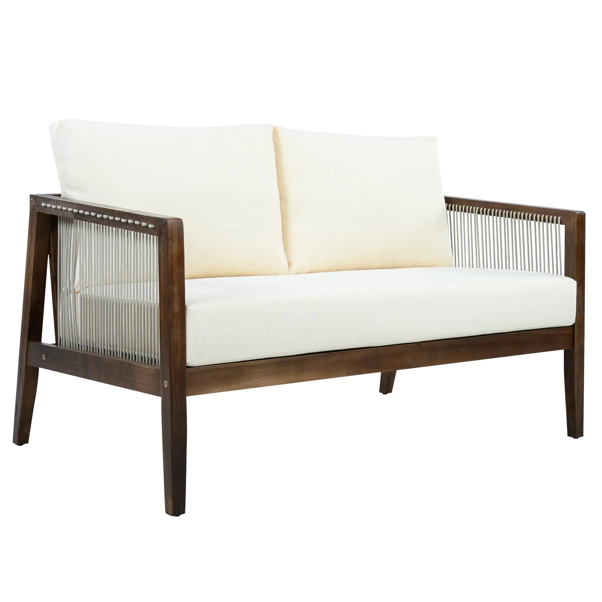 Outdoor 4-Piece Sofa Set, Acacia Wood Frame with Rope Detail by HouseOfZazla