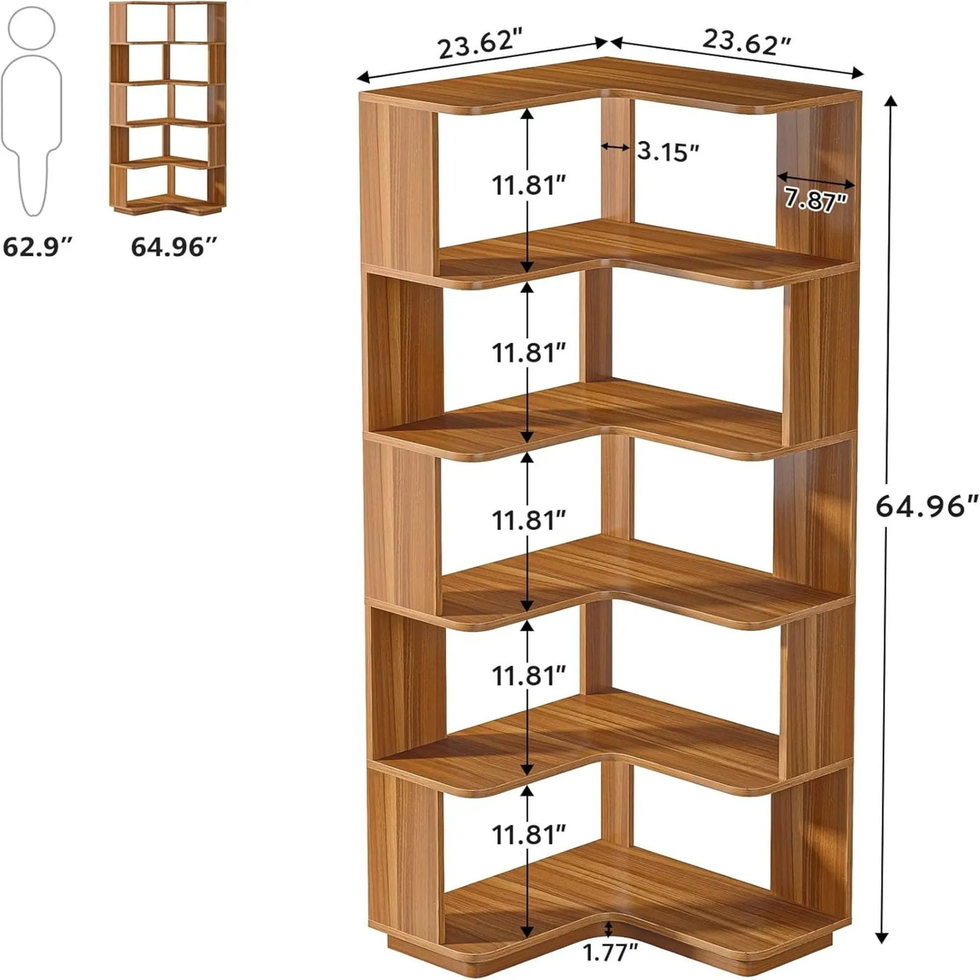 6 Tier Corner Bookshelf, L-Shaped Freestanding Shelf With Anti Drop Panels by HouseOfZazla