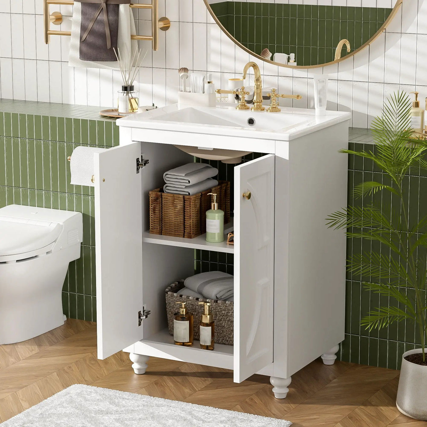 Bathroom Vanity With Ornate Elliptical Motif, Soft Close Hinges by HouseOfZazla