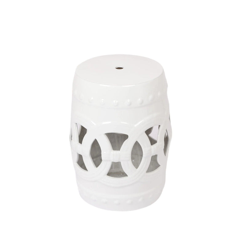 Elegant Glazed Ceramic Drum Stool Indoor / Outdoor Side Table Accent Garden Stool - White by HouseOfZazla
