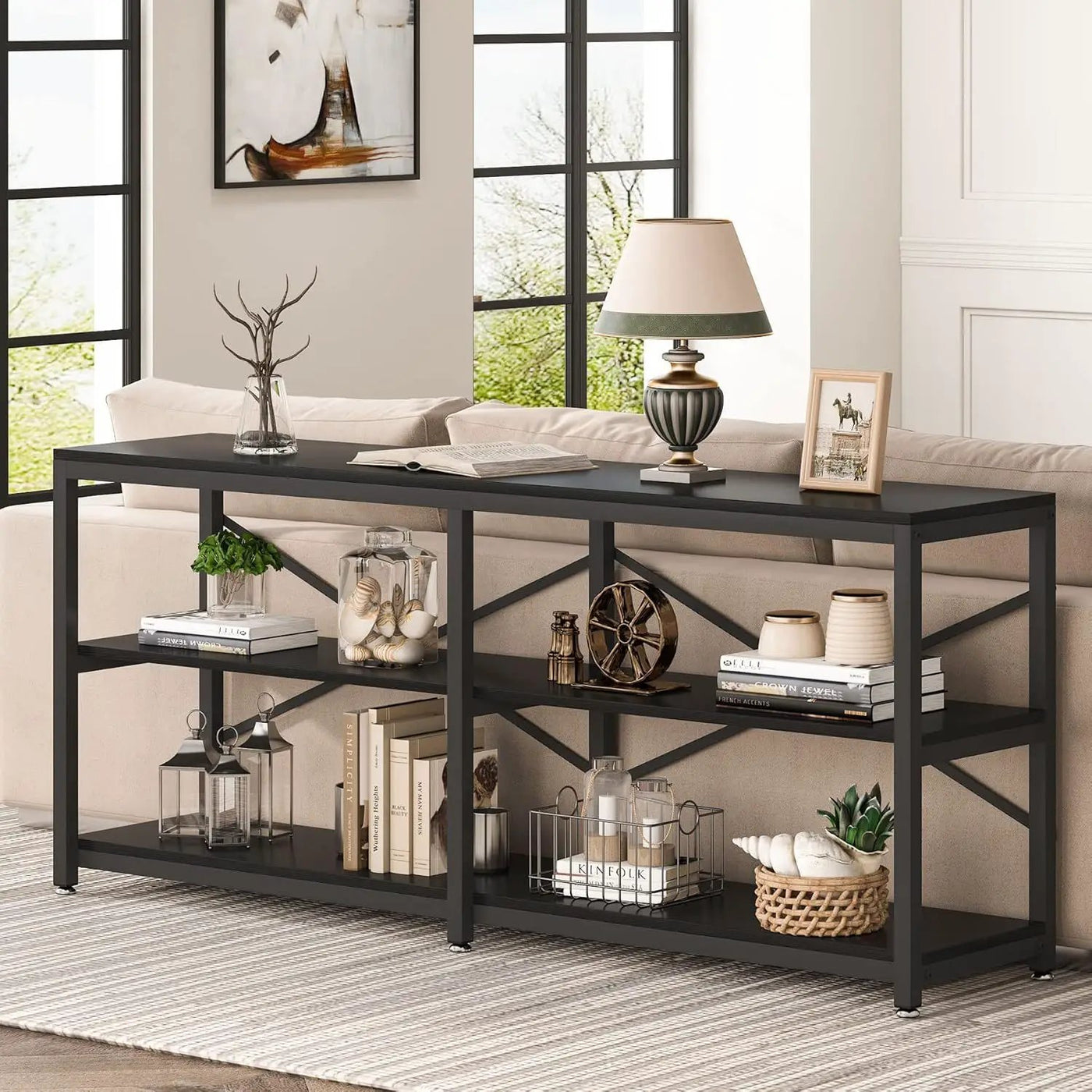 Console Table With X Back Design, Extra Long Storage by HouseOfZazla