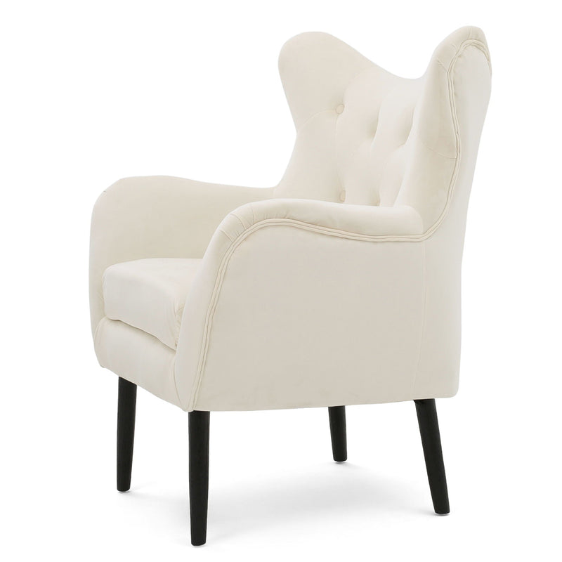Style Velvet Arm Chair With Wingback And Flared Arms - Ivory by HouseOfZazla