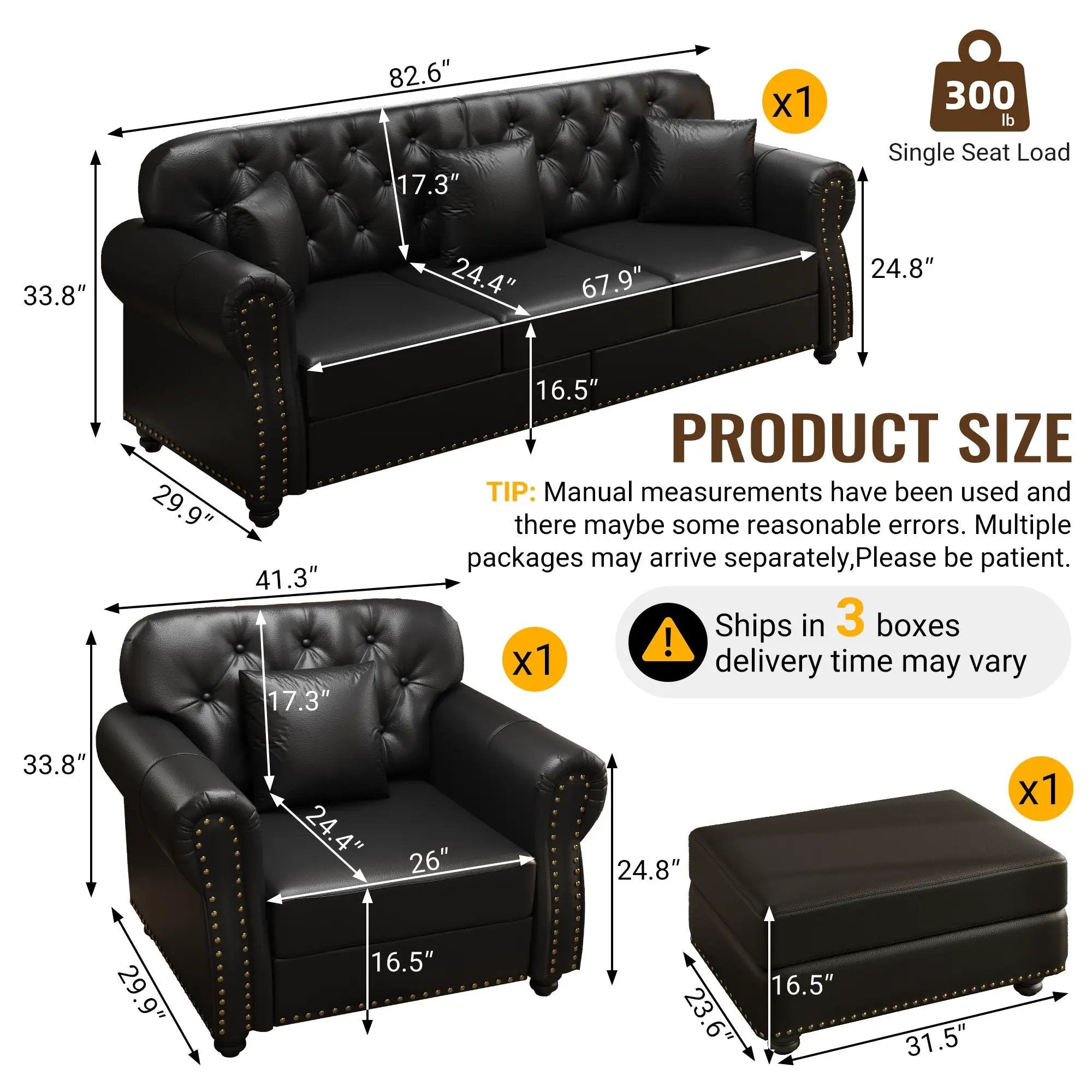 Upholstered Sofa With Nailhead Trim, Rolled Armrests With Ottoman by HouseOfZazla