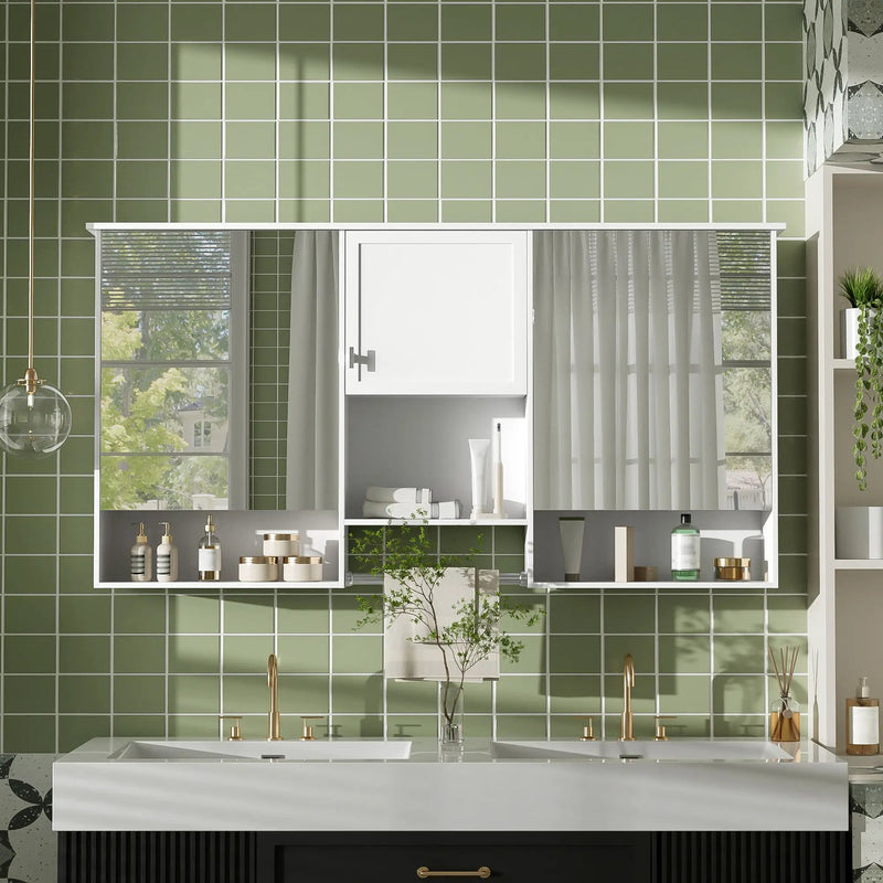 Wall-Mount 3-In-1 Mirror Cabinet With Adjustable Shelf, Soft-Closing Hinges, Rectangular Design - White by Unique Piece Furniture