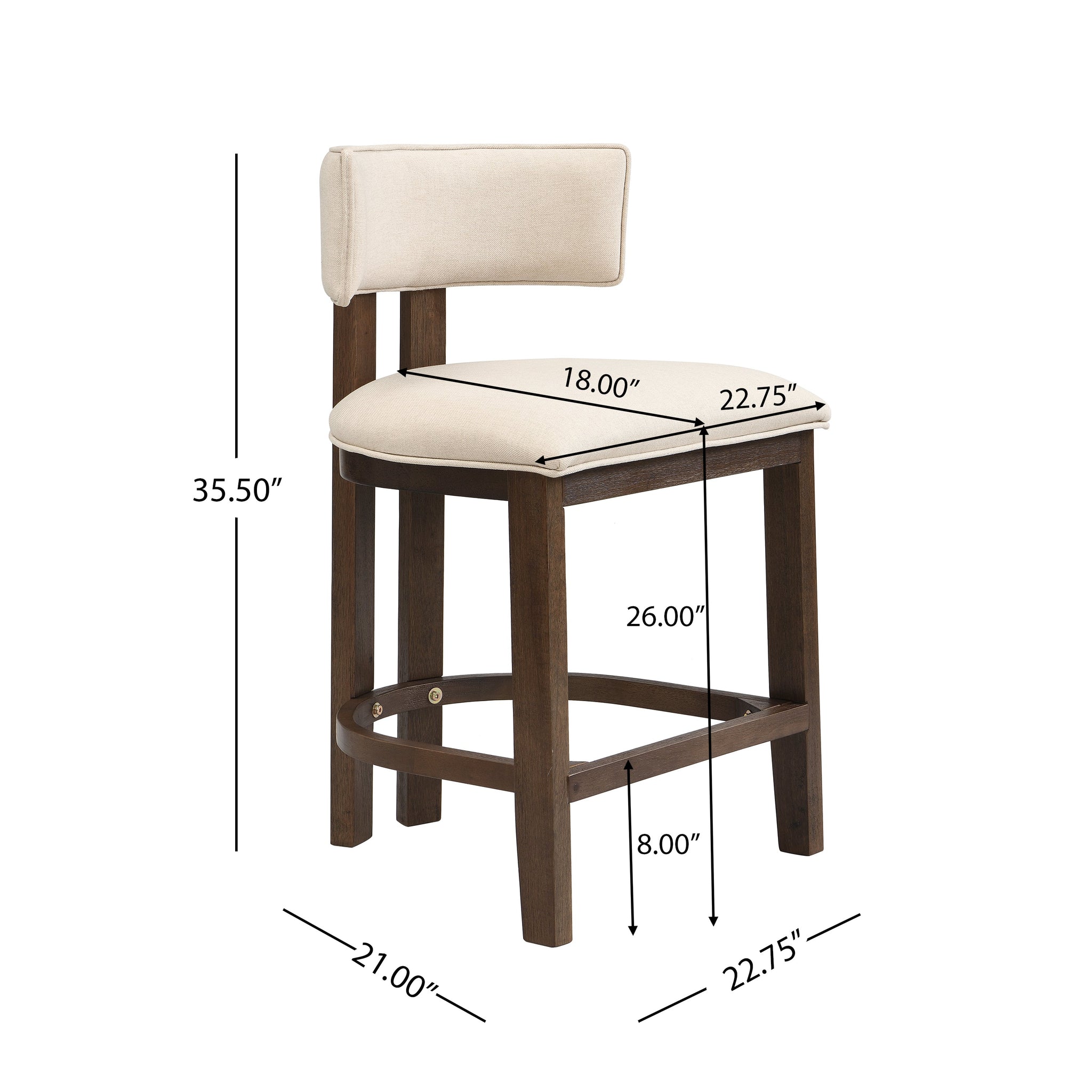 26" Counter Height Bar Stool, Upholstered Counter Stools (Set of 2) - Walnut & Beige by HouseOfZazla