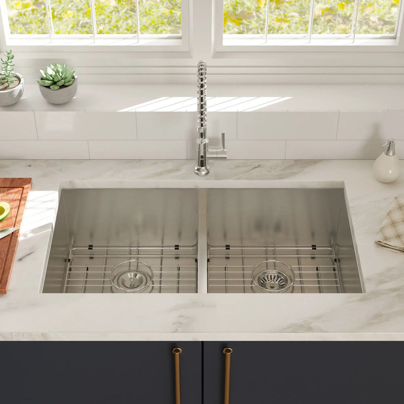 Modern Double Bowl Undermount Sink Design With 10" Deep Basins by HouseOfZazla