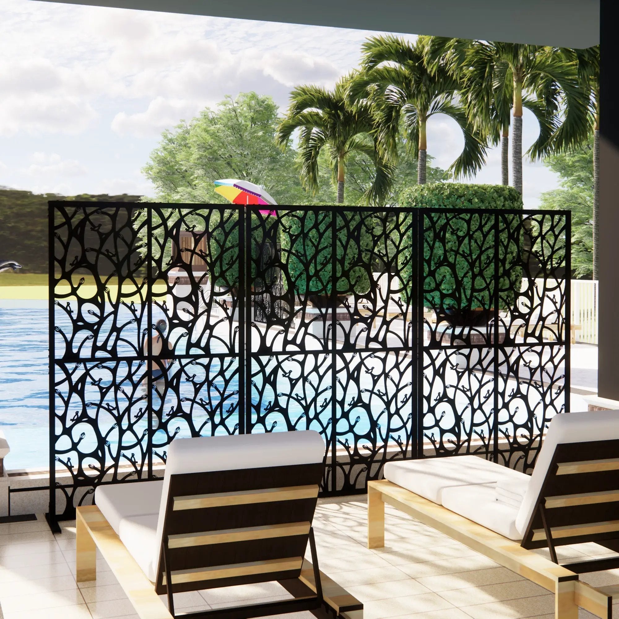 Metal Privacy Screen 3.8 Ft W x 6 Ft H Indoor Outdoor Divider by HouseOfZazla