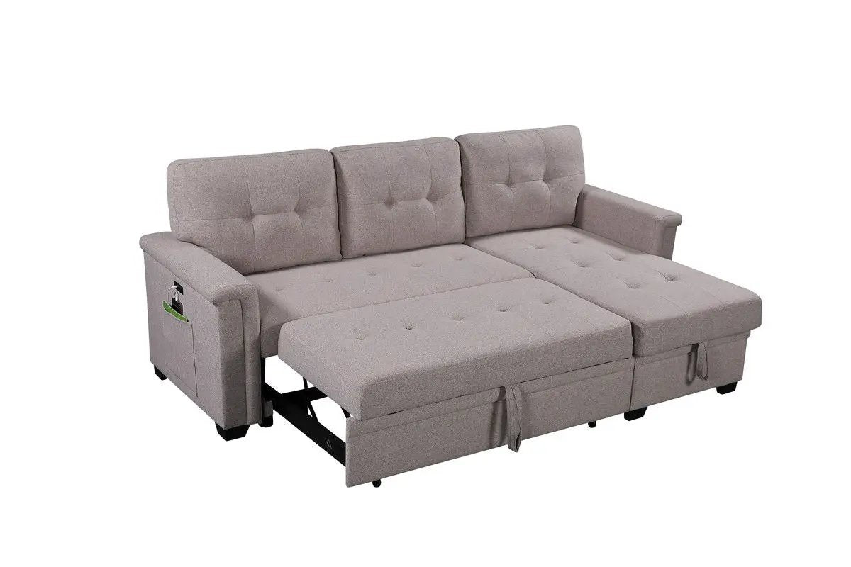Ashlyn - Reversible Sleeper Sectional Sofa With Storage Chaise, USB Charging Ports And Pocket by HouseOfZazla