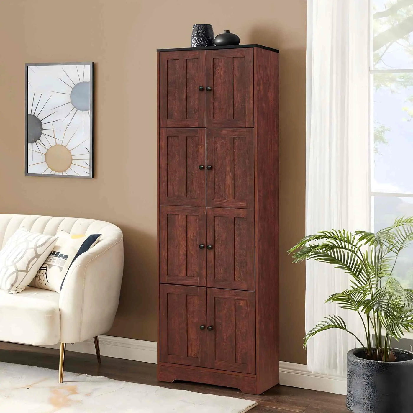 Tall Storage Cabinet With 8 Doors And 4 Shelves, Wall Storage Cabinet For Living Room, Kitchen, Office, Bedroom, Bathroom by HouseOfZazla