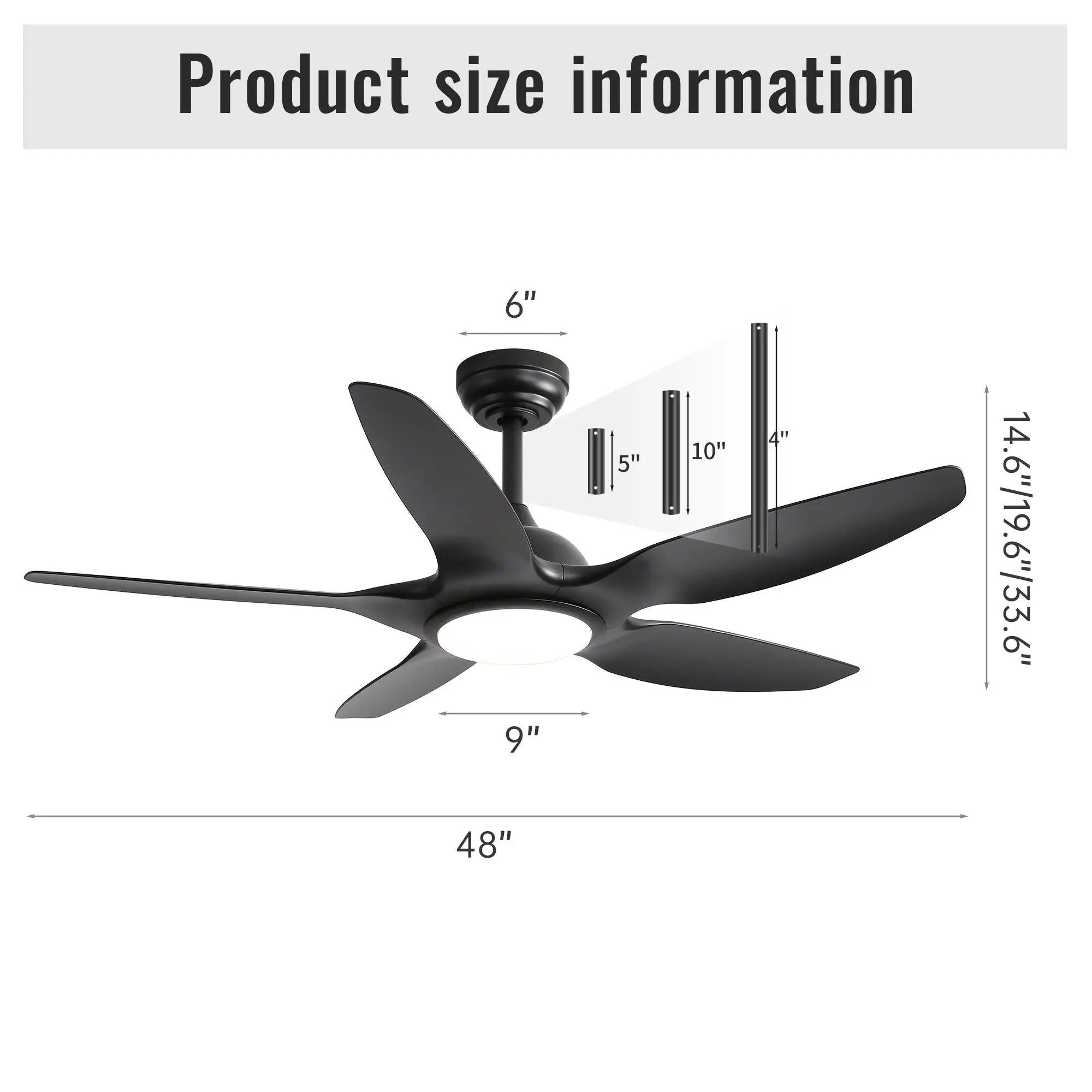 Ceiling Fan With Dimmable LED Light And Remote Control, 5 Blades DC Motor - Black by HouseOfZazla