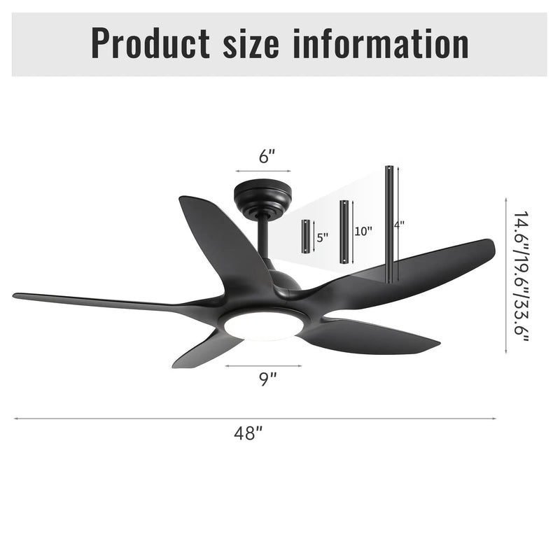 Ceiling Fan With Dimmable LED Light And Remote Control, 5 Blades DC Motor - Black by HouseOfZazla