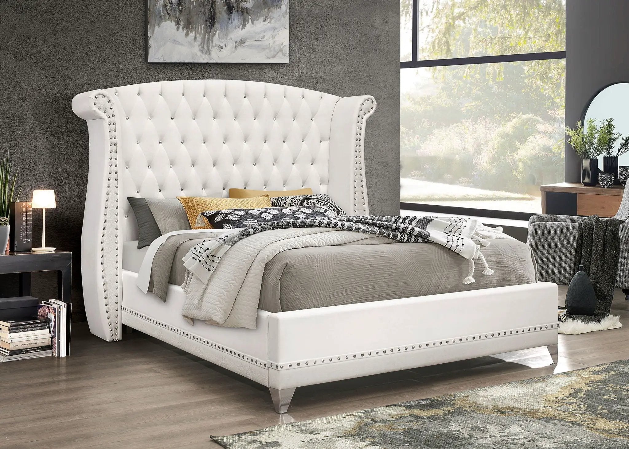 Barzini Upholstered California King Wingback Bed White by Unique Piece Furniture